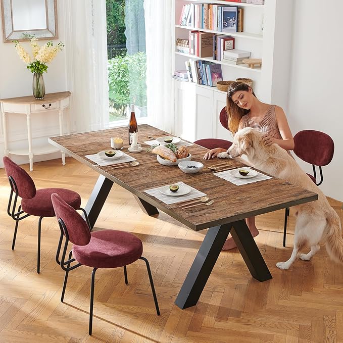 COLAMY Upholstered Fabric Dining Chairs Set of 4, Modern Dining Room Kitchen Side Chairs with Round Seat, Curved Backrest, Metal Legs, Red - LeafyLoom