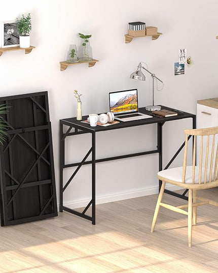 Elephance 40" Folding Computer Desk No Assembly Needed Foldable Small Home Office Desk Study Writing Desk Gaming Table for Small Space - LeafyLoom