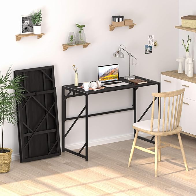 Elephance 40" Folding Computer Desk No Assembly Needed Foldable Small Home Office Desk Study Writing Desk Gaming Table for Small Space - LeafyLoom