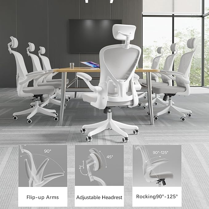 Ergonomic Office Chair Home Desk Office Chair with Flip-Armrest & Cushion for Lumbar Support, high Back Computer Chair with Thickened Cushion Desk Chairs Ngray - LeafyLoom