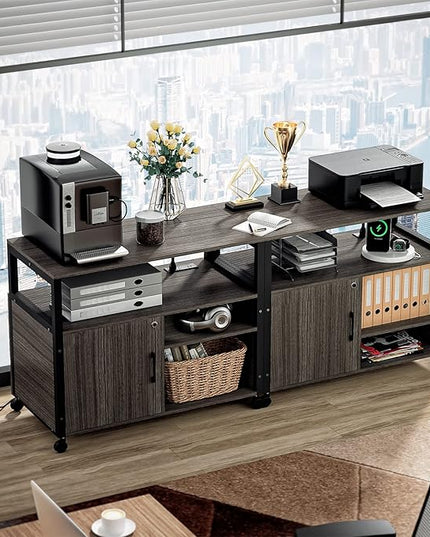 Lateral File Cabinets with Socket & USB Charging Station, Lockable Office File Cabinets Rolling Printer Stand with Open Storage Shelves for Home Office Organization & Storage - LeafyLoom