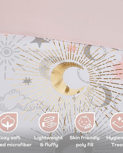 Mi Zone Kids Twin Comforter Set, Celestial Metallic Comforter Set Starry Sky, Moon & Sun Comforters, All Seasons Lightweight & Fluffy Comforter Bed Set, 1 Sham, Celia, Twin, Blush/Gold 3 Piece - LeafyLoom