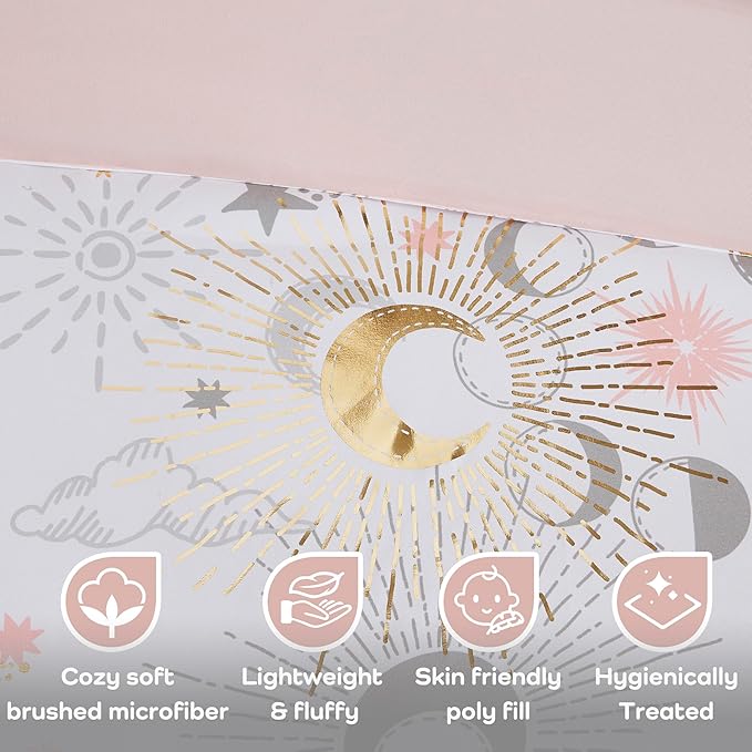 Mi Zone Kids Twin Comforter Set, Celestial Metallic Comforter Set Starry Sky, Moon & Sun Comforters, All Seasons Lightweight & Fluffy Comforter Bed Set, 1 Sham, Celia, Twin, Blush/Gold 3 Piece - LeafyLoom