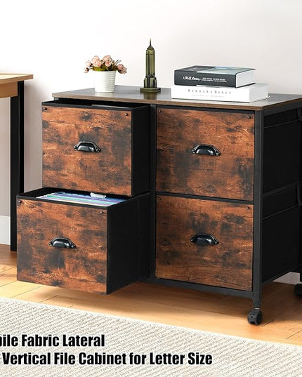 TOPSKY 4 Drawers Mobile Fabric Lateral File Cabinet with Casters for Letter SIze File (Black) - LeafyLoom