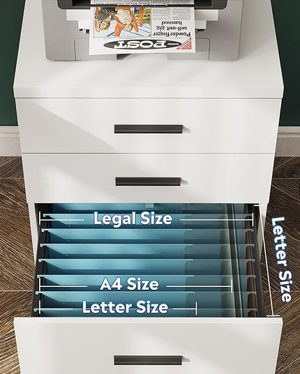 DEVAISE 3 Drawer File Cabinet for Home Office, Wood Under Desk Filing Cabinet, Rolling Printer Stand with Wheels, White - LeafyLoom