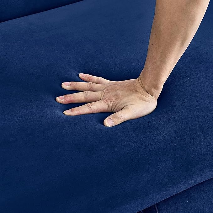 3 in 1 Sleeper Sofa Grid Design Armrests and 2 Pillows,Modern Convertible Loveseat Sofá W Pull Out Sleep Couch Bed,Velvet Upholstered Love Seat TV Sofabed for Living Room, 55", Blue1 - LeafyLoom