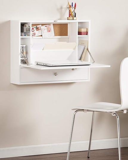 SEI Furniture Willingham Wall Mount Folding Desk, White - LeafyLoom