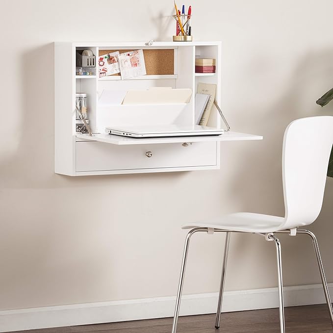 SEI Furniture Willingham Wall Mount Folding Desk, White - LeafyLoom
