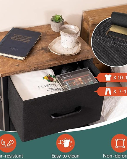 Yoobure Nightstand with 3 Fabric Drawers, Storage Drawers Small Dresser for Bedroom, Night Stands Bedside Tables Closet Drawers Dressers & Chests Organizer Unit Fabric Dresser for Hallway College Dorm - LeafyLoom