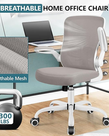 MINLOVE Office Chair Ergonomic Desk Chair with Adjustable Lumbar Support and Height, 90° Flip-up Armrests, Ergo Desk Chairs with Wheels, 360° Swivel Mesh Chair, Home Work Use (Gray) - LeafyLoom