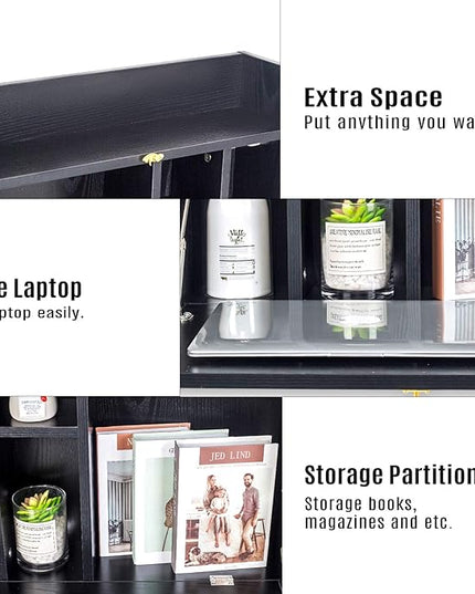 YU YUSING Wall Mounted Table, Multifunctional Fold Down Wall Mounted Laptop Computer Desk with Storage Compartments for Home, Office (Black) - LeafyLoom