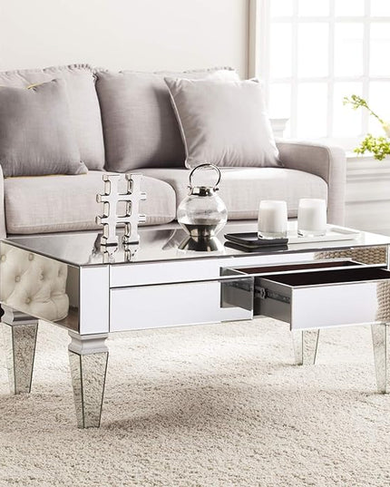 SEI Furniture Darien Contemporary Mirrored Rectangular, Rectangle Coffee Table, Silver - LeafyLoom