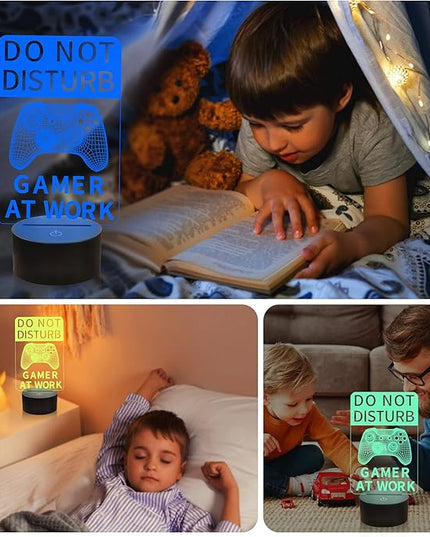 YuanDian Do Not Disturb Gamer at Work Night Light,Gamepad Graphic Video Games Gamer Gift Funny 3D Illusion Lamp 16 Colors Changing Touch & Remote Control for Men Teenagers and Kids - LeafyLoom