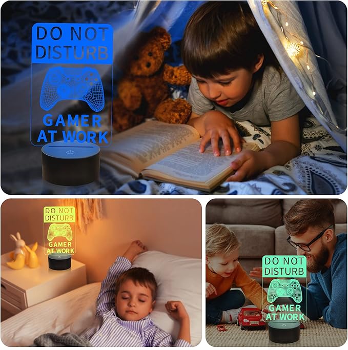 YuanDian Do Not Disturb Gamer at Work Night Light,Gamepad Graphic Video Games Gamer Gift Funny 3D Illusion Lamp 16 Colors Changing Touch & Remote Control for Men Teenagers and Kids - LeafyLoom