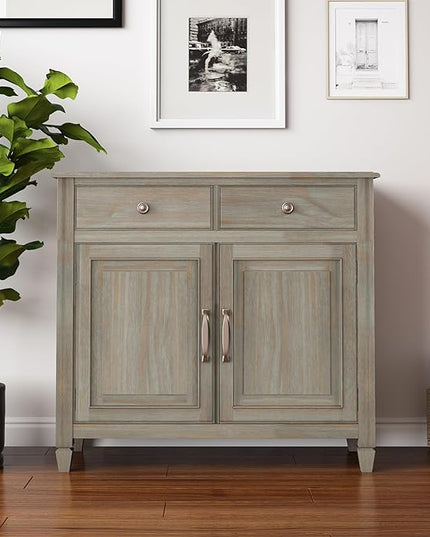 SIMPLIHOME Connaught SOLID WOOD 40 Inch Wide Traditional Entryway Storage Cabinet in Distressed Grey, For the Living Room, Entryway and Family Room - LeafyLoom