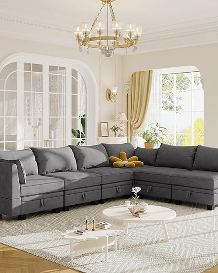 115.1" Modern Large U-Shape Modular Sectional Sofa with Reversible Chaise and Storage Seat, Convertible Sleeper Couch Bed for Living Room, Apartment, Office, Dark Gray, 115.1 Inch - LeafyLoom
