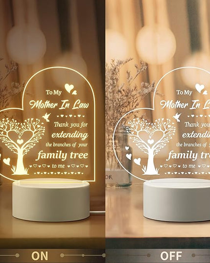 Gifts for Mother in Law, Mother in Law Birthday Gifts from Daughter in Law - Engraved Night Light, Mother in Law Birthday Thanksgiving Christmas Mother's Day Gifts - LeafyLoom