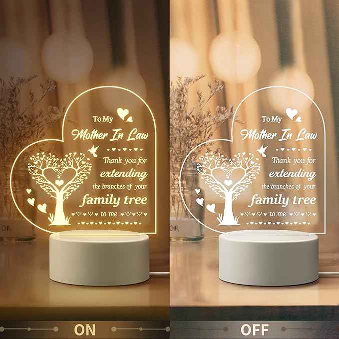 Gifts for Mother in Law, Mother in Law Birthday Gifts from Daughter in Law - Engraved Night Light, Mother in Law Birthday Thanksgiving Christmas Mother's Day Gifts - LeafyLoom