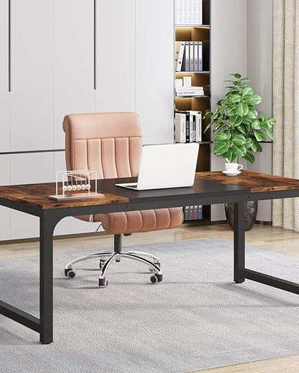 Tribesigns Modern Computer Desk, 63 x 31.5 inch Large Office Desk Computer Table Study Writing Desk Workstation for Home Office, Vintage Black Metal Frame - LeafyLoom