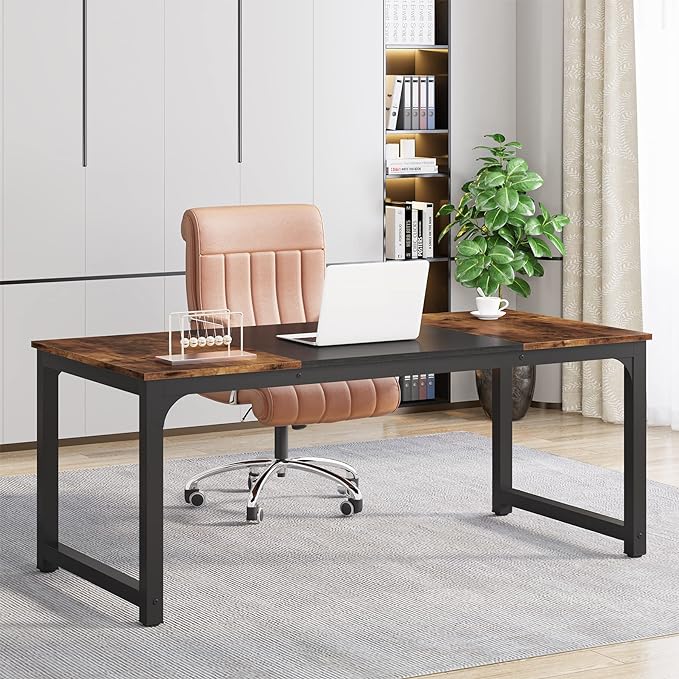 Tribesigns Modern Computer Desk, 63 x 31.5 inch Large Office Desk Computer Table Study Writing Desk Workstation for Home Office, Vintage Black Metal Frame - LeafyLoom