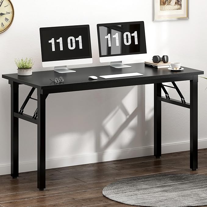 Need Computer Desk Office Desk 47 inches Folding Table with BIFMA Certification Computer Table Workstation No Install Needed, Black Brown - LeafyLoom