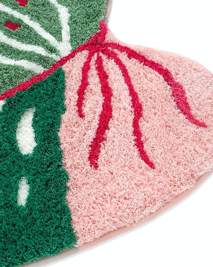 Pink Princess Non Slip Bath Mat or Kitchen Tufted Rug, Plant Leaf Shaped Kids Pets Floor Mat Carpet, Green, 32" x 24" - LeafyLoom