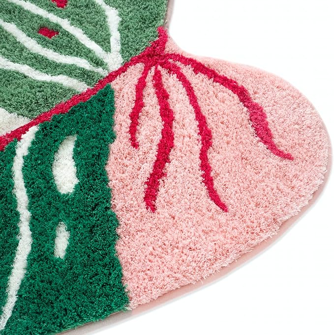 Pink Princess Non Slip Bath Mat or Kitchen Tufted Rug, Plant Leaf Shaped Kids Pets Floor Mat Carpet, Green, 32" x 24" - LeafyLoom