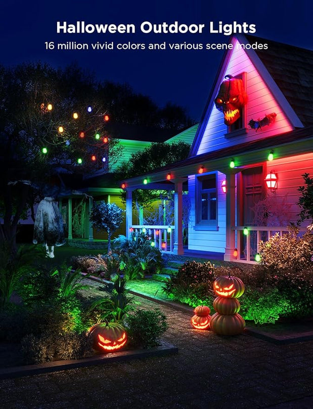 Govee Smart Outdoor String Lights H7021, RGBIC Warm White 96ft (2 Ropes of 48ft) LED Bulbs for Halloween Decorations, Christmas, WiFi Patio Lights Work with Alexa, Google, APP Control, IP65 Waterproof Govee