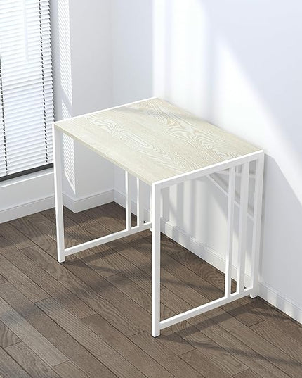 32 inch Small Folding Desk, Writing Gaming Computer Camping Desk for Small Spaces, No Assembly Required Home Office Desk, Natural and White - LeafyLoom