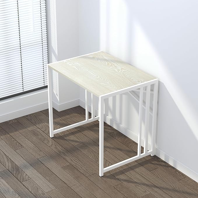 32 inch Small Folding Desk, Writing Gaming Computer Camping Desk for Small Spaces, No Assembly Required Home Office Desk, Natural and White - LeafyLoom