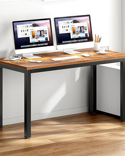DlandHome 55 inches Computer Desk, Office Desk Computer Table Study Writing Desk Workstation for Home Office, Retro - LeafyLoom