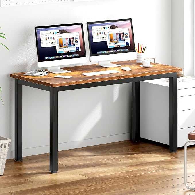 DlandHome 55 inches Computer Desk, Office Desk Computer Table Study Writing Desk Workstation for Home Office, Retro - LeafyLoom