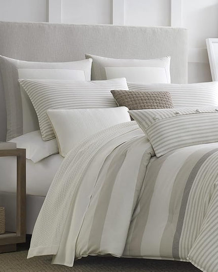 Nautica - Queen Comforter Set, Cotton Reversible Bedding with Matching Shams, Ideal Home Decor for All Seasons (Saybrook Beige, Queen) - LeafyLoom