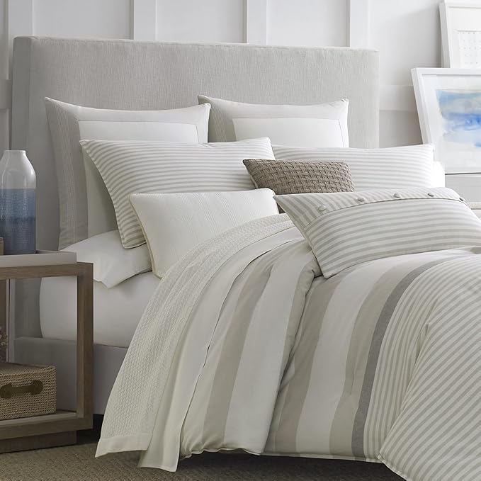 Nautica - Queen Comforter Set, Cotton Reversible Bedding with Matching Shams, Ideal Home Decor for All Seasons (Saybrook Beige, Queen) - LeafyLoom
