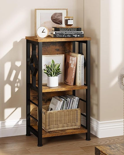 YITAHOME Small Bookshelf, 3 tier Farmhouse Bookshelf with Storage,Short Bookshelf for Small Spaces,Mini Shelf Stand,Open Bookcase for Bedroom Office Bathroom Living Room, Rustic Brown - LeafyLoom