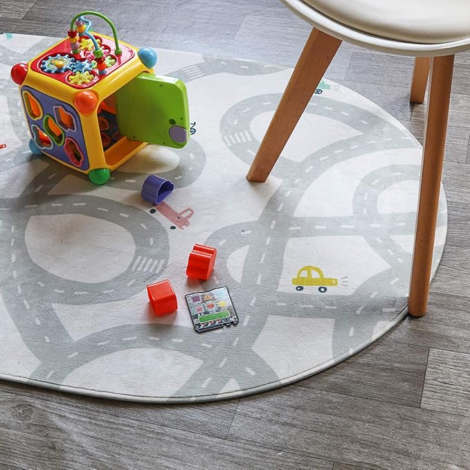LIVEBOX Road Traffic Kids Play Area Rug 3'x5' Washable Playroom Educational & Fun with Cars and Toys Non-Slip Children Nursery Rugs for Living Room Bedroom Classroom Entryway Kids Tent - LeafyLoom