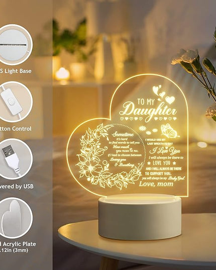 Gifts for Daughter, Daughter Gifts from Mom, to My Daughter Acrylic Night Lamp, Ideal Mother's Day Graduation Wedding Valentines Christmas Gifts for Daughter from Mothers - LeafyLoom