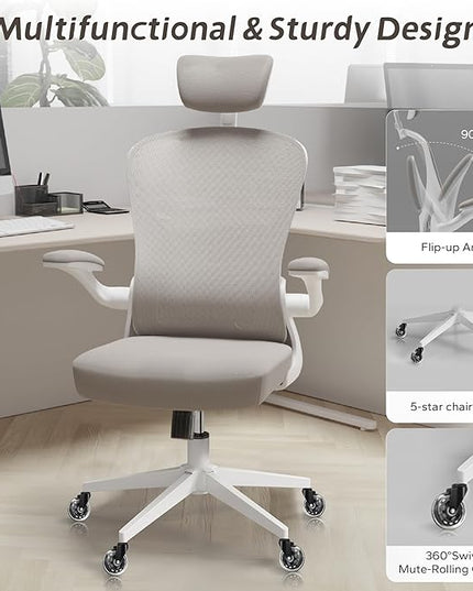 Ergonomic Desk Chair with 300LBS Capacity,Adjustable Headrest,Lumbar Support,and Breathable Mesh Back - Perfect for Home Office,Study,and Gaming (Grey) - LeafyLoom
