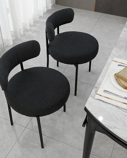 Dining Chairs Set of 6, Boucle Dining Room Chairs Modern Mid-Century Kitchen Chairs Curved Backrest Upholstered Chairs for Dining Room Black Metal Legs, Black - LeafyLoom