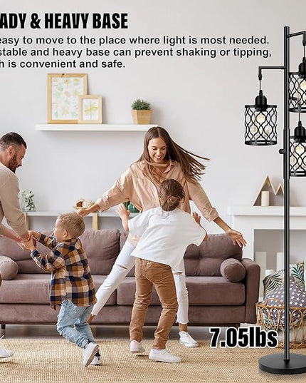 Dimmable Farmhouse Floor Lamp, Industrial Floor Lamp for Living Room with 3 X 6W LED Bulbs, 3 Light Rustic Standing Tall Lamp for Bedroom, Office, 68" - LeafyLoom