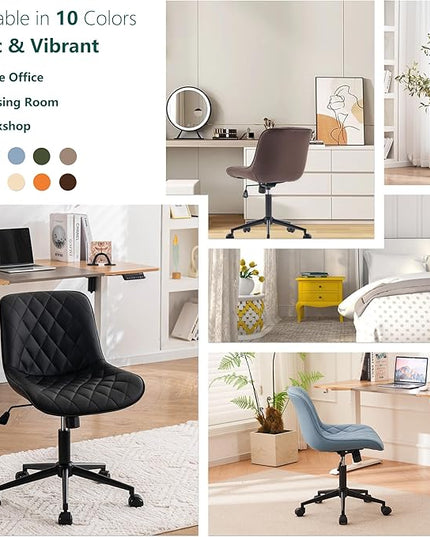 YOUNUOKE Comfortable Desk Chair, Home Office Chairs with Wheels, Armless Samll Comfy Vanity Chairs, PU Leather Computer Task Work Desk Chairs, Black - LeafyLoom