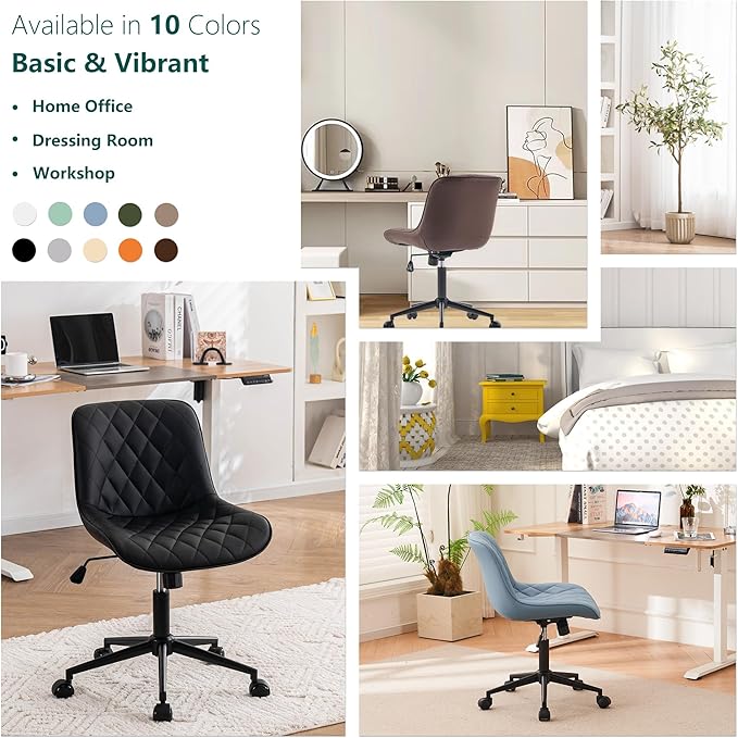 YOUNUOKE Comfortable Desk Chair, Home Office Chairs with Wheels, Armless Samll Comfy Vanity Chairs, PU Leather Computer Task Work Desk Chairs, Black - LeafyLoom
