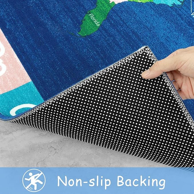 LIVEBOX Educational USA Map Kids Nursery Rug, 4x6 Ft Baby Playmats for Infant and Toddlers, Non-Slip Alphabet Kids Rug Mat for Playroom, Classroom, ABC Kids Room Rug for Bedroom - LeafyLoom