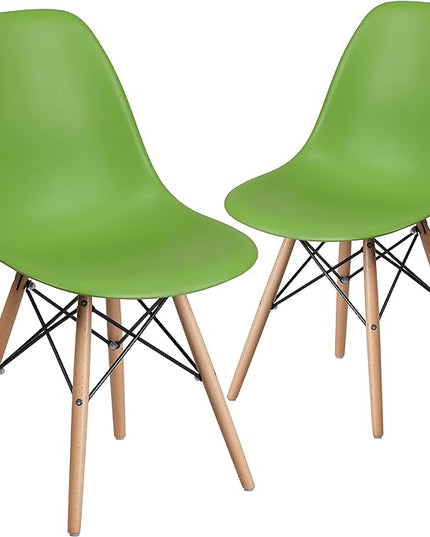 Flash Furniture 2 Pack Elon Series Green Plastic Chair with Wooden Legs - LeafyLoom