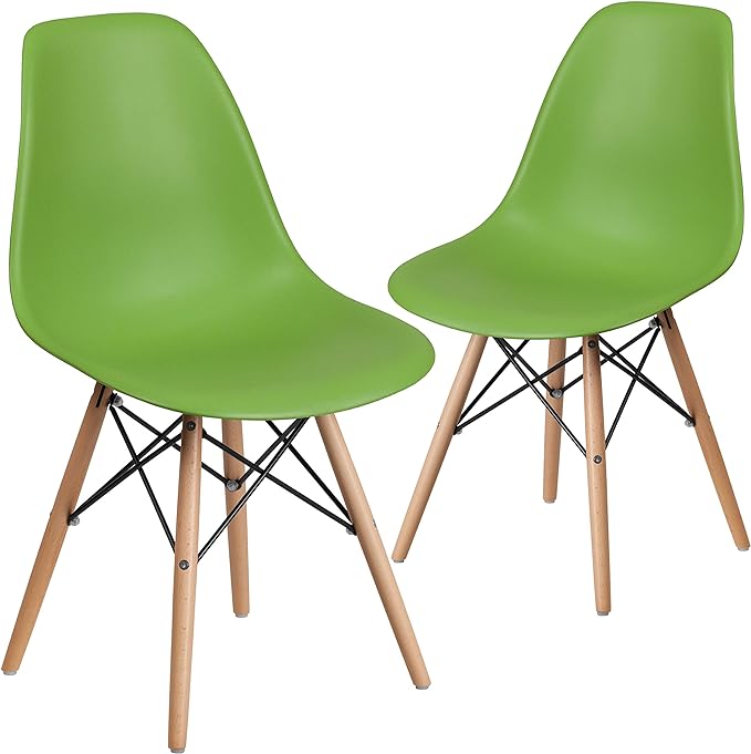 Flash Furniture 2 Pack Elon Series Green Plastic Chair with Wooden Legs - LeafyLoom