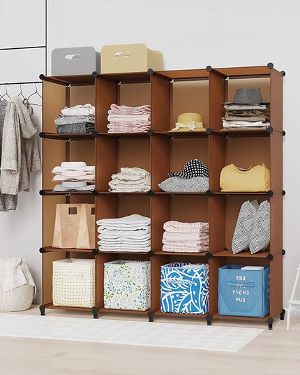 HOMIDEC Cube Storage Organizer 16-Cube Storage Shelf, Closet Organizer for Garment Racks, Closet Organizers and Storage with Metal Hammer, Bookshelf for Kids, (48.4 L x 12.2 W x 48.4 H Inches) - LeafyLoom