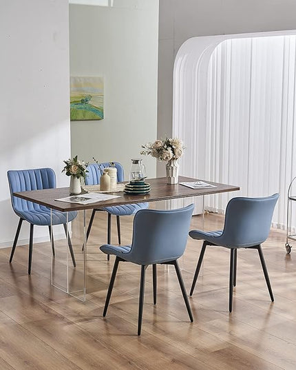 YOUNUOKE Blue Dining Chairs Set of 2 Upholstered Mid Century Modern Kitchen Dinner Chair Armless Faux Leather Guest Waiting Room Side Chair with Padded Backrest Metal Legs for Living Room Bedroom - LeafyLoom