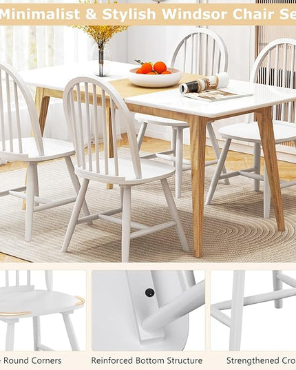HAPPYGRILL 2 Pieces Wooden Dining Chairs Set, Vintage Armless Windsor Chairs, Kitchen Dining Chairs with Backrest, White - LeafyLoom