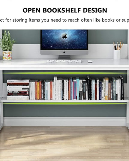 Tribesigns Computer Desk with Hutch, 47 inches Home Office Desk with Space Saving Design with Bookshelf for Small Spaces (All White, 47) - LeafyLoom