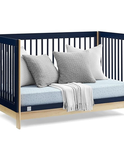 Delta Children babyGap Tate 4-in-1 Convertible Crib + Brannan Bear Bookcase with Bins + Brannan Bear Wall Shelf with 4 Hooks, Navy/Natural (Bundle) - LeafyLoom